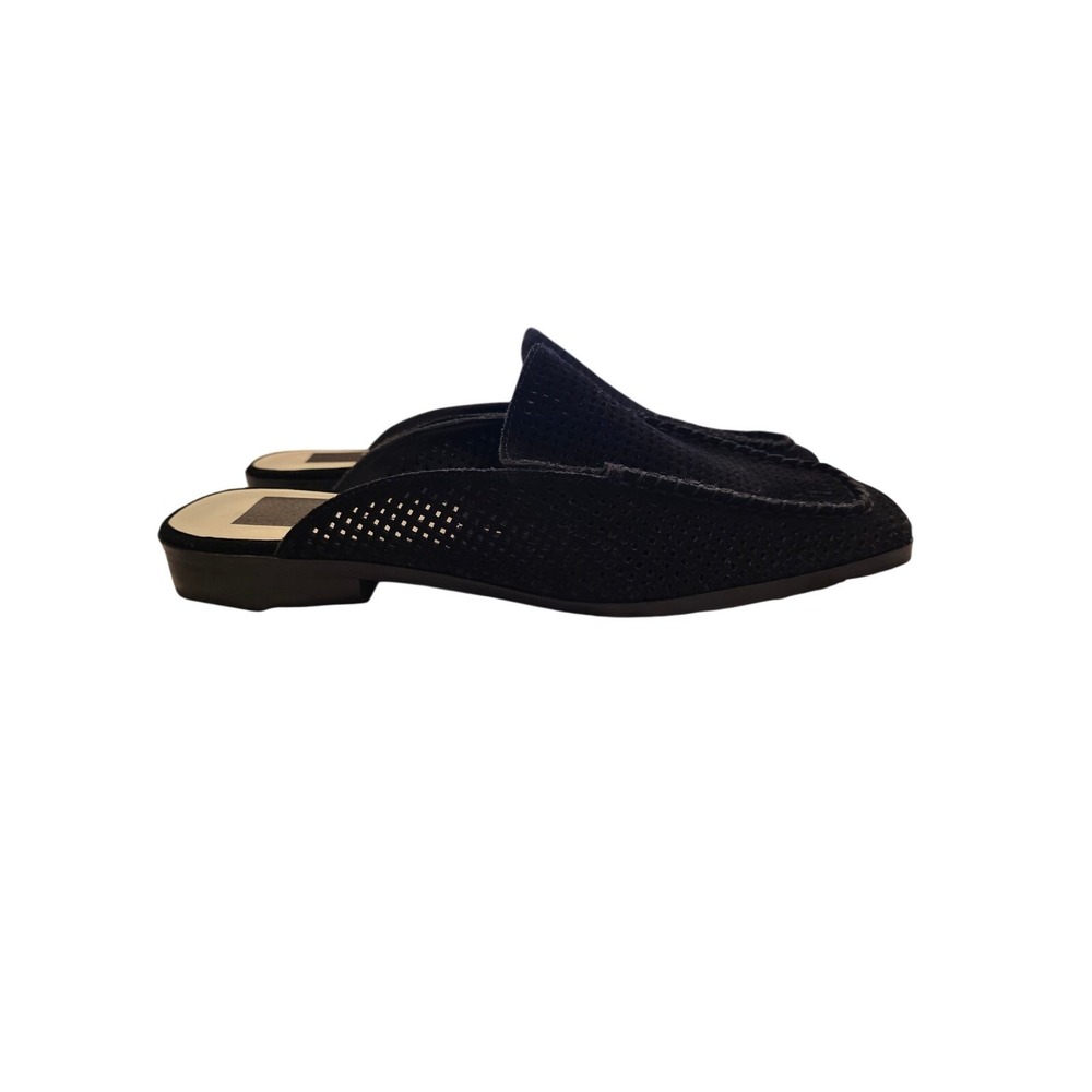 Dolce Vita Black Suede Perforated Mule Loafers Square Toe Slip On Flats Womens - Picture 6 of 12